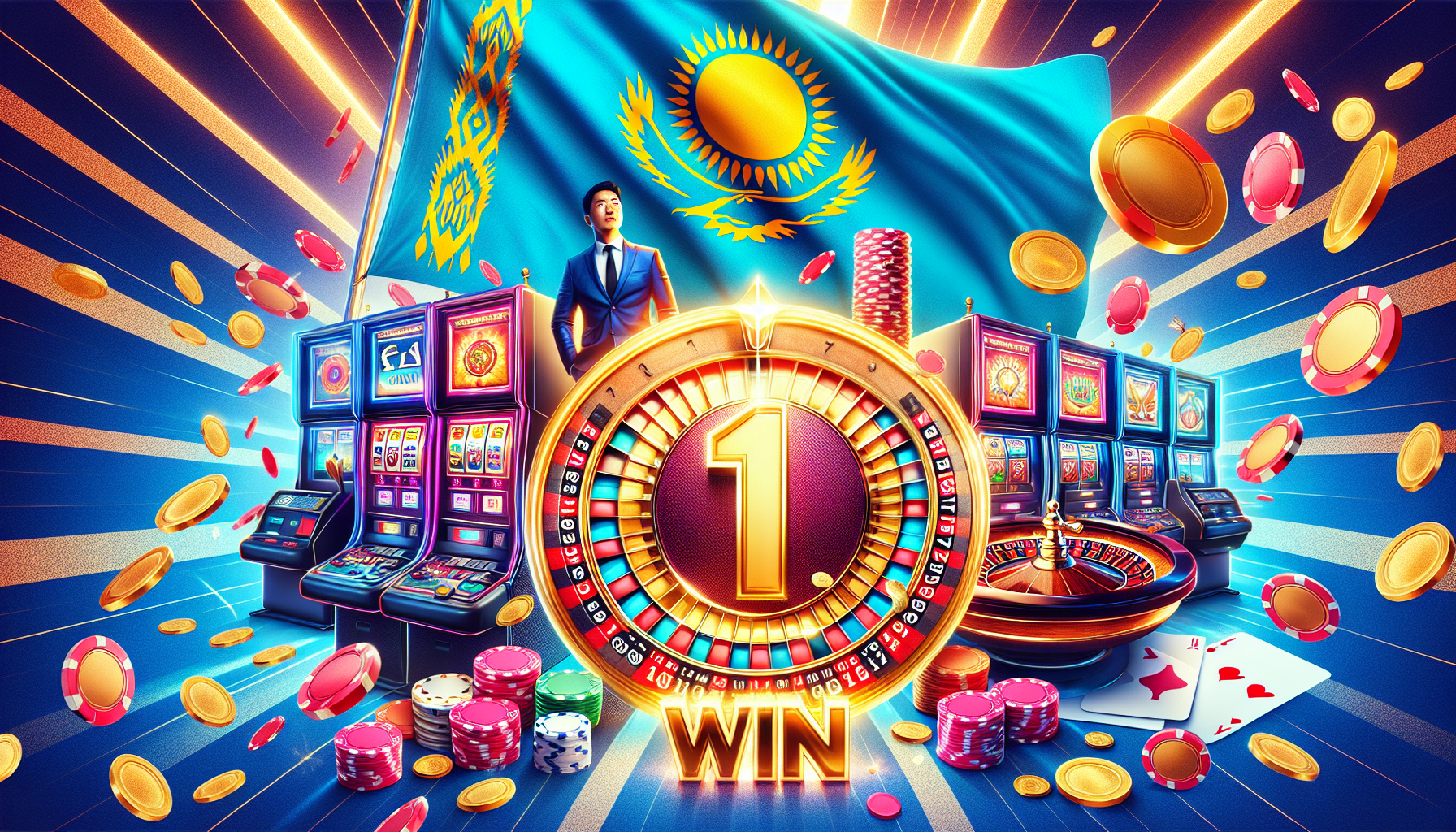 Логотип 1win на фоне игрового автомата